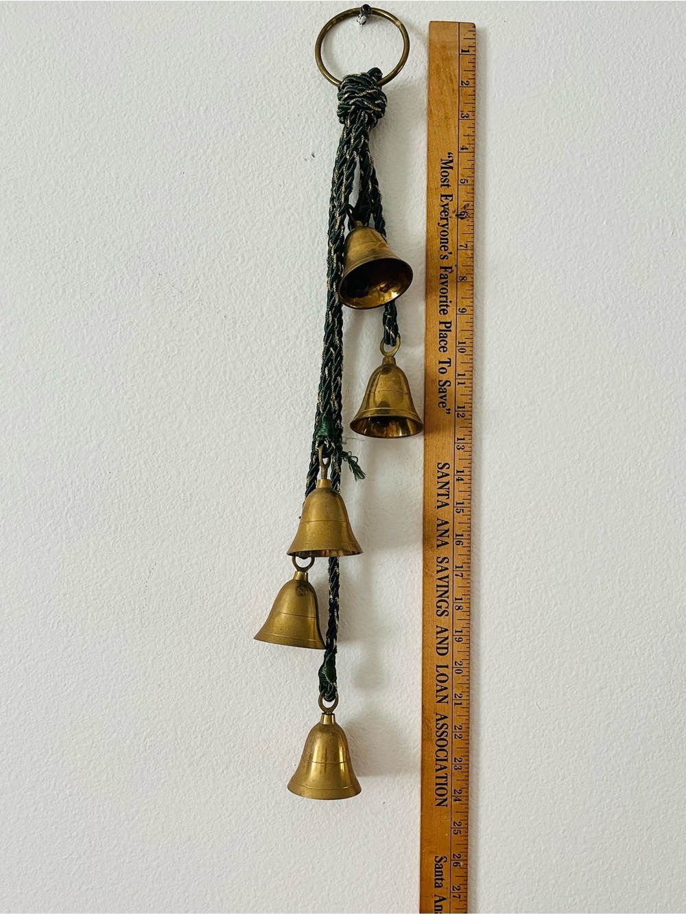 Brass Bell Wall Hanging with Green Cord